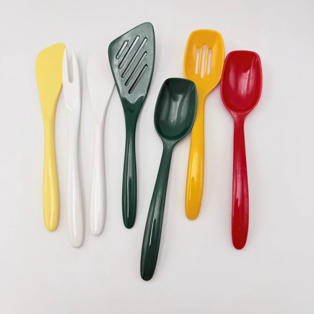 Vtg Hutzler Melamine Serving Cooking Utensils 7pc Lot‎ Spoons 8 In Mixed Colors